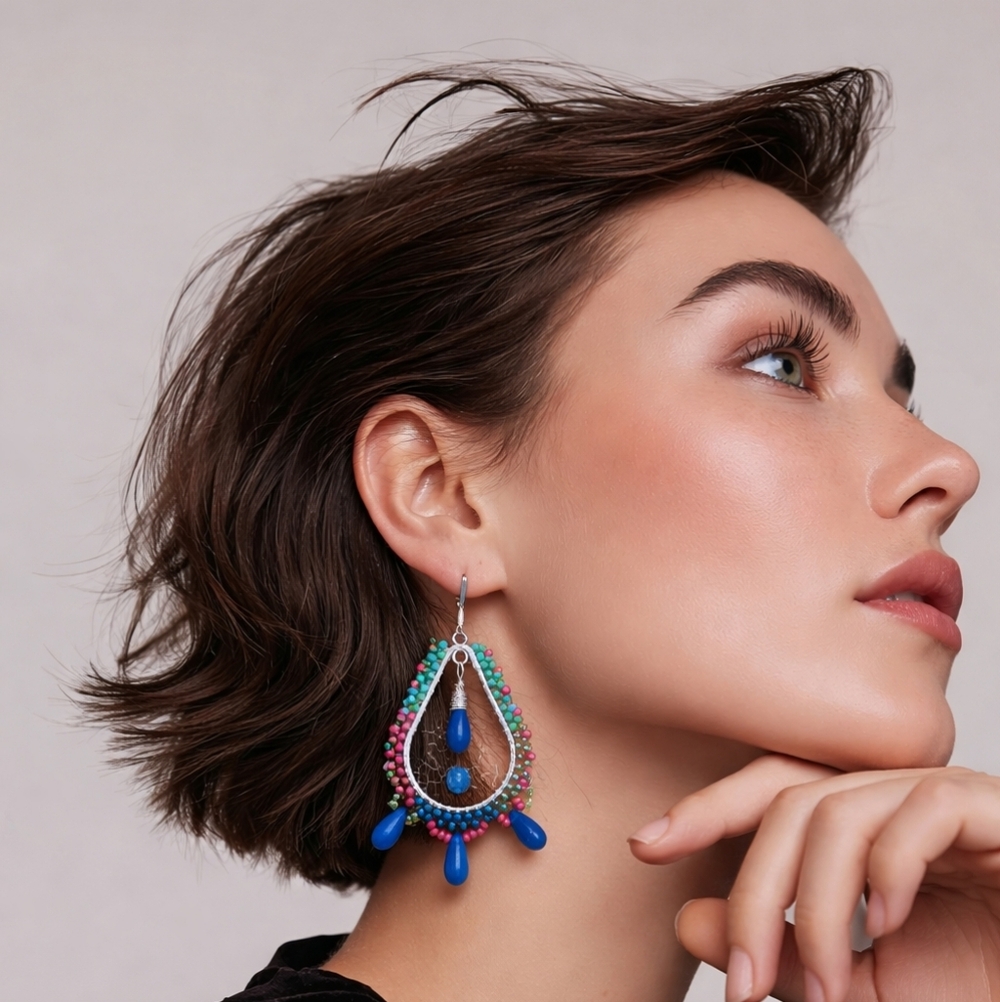 Elegant Blue and Silver Teardrop Earrings